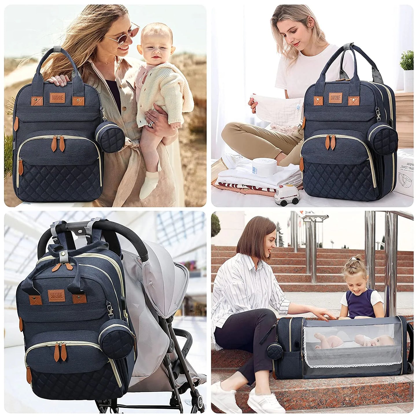 Baby Portable Bed Diaper Bag Backpack Bassinet with Stroller Straps for Travel