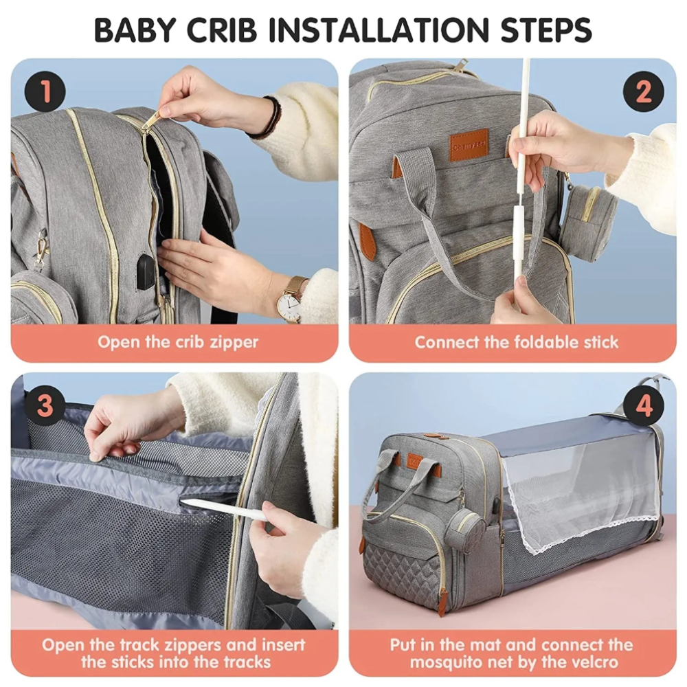 Baby Portable Bed Diaper Bag Backpack Bassinet with Stroller Straps for Travel