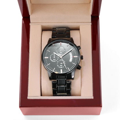 Son In My Heart, Engraved Black Stainless Steel Chronograph Watch, Gift Idea for Son from Dad
