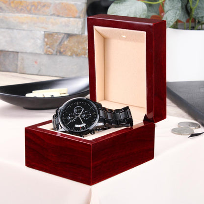 Son In My Heart, Engraved Black Stainless Steel Chronograph Watch, Gift Idea for Son from Dad